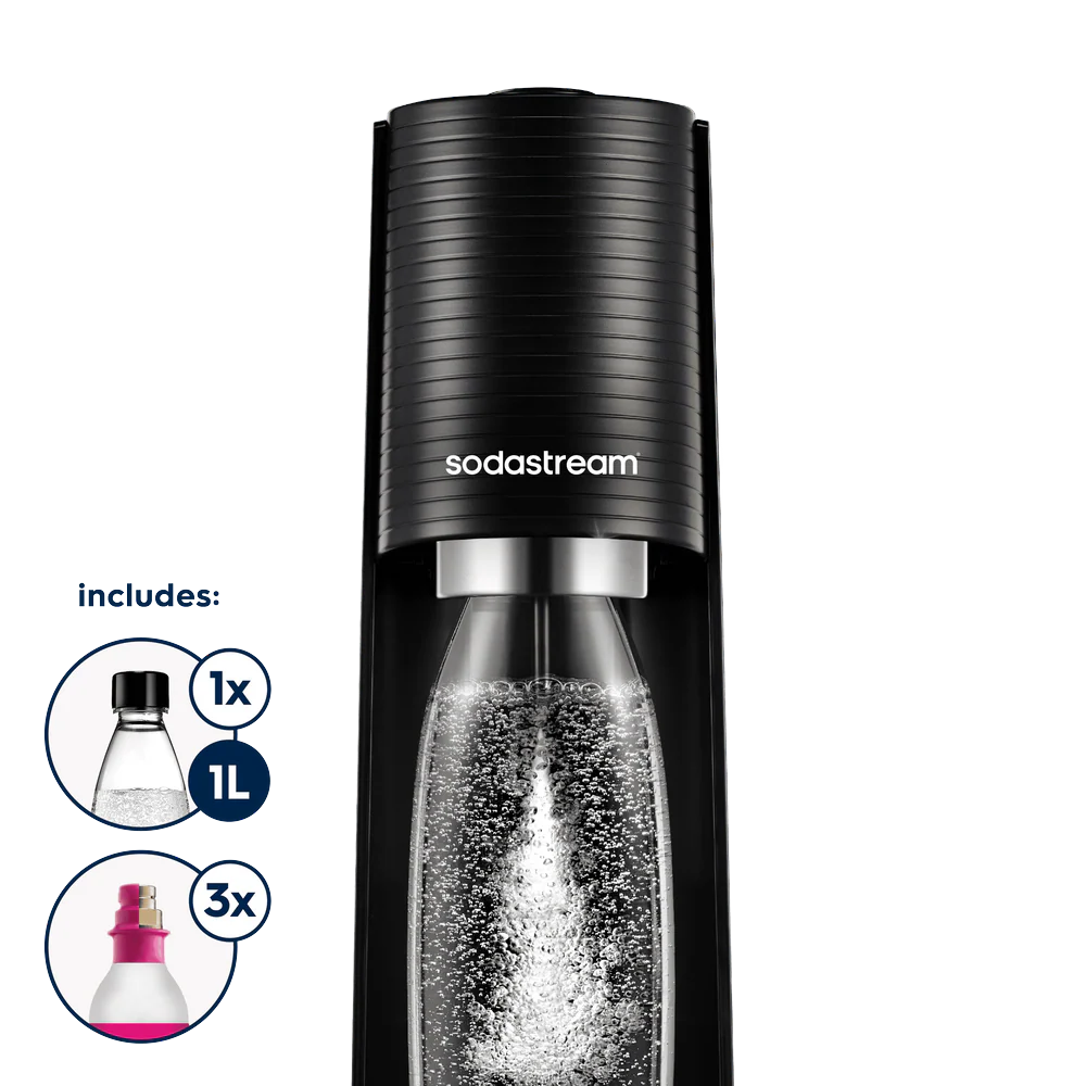 sodastream black terra carbonation bundle: sparkling water makers + 2 bonuc co2 cylinders