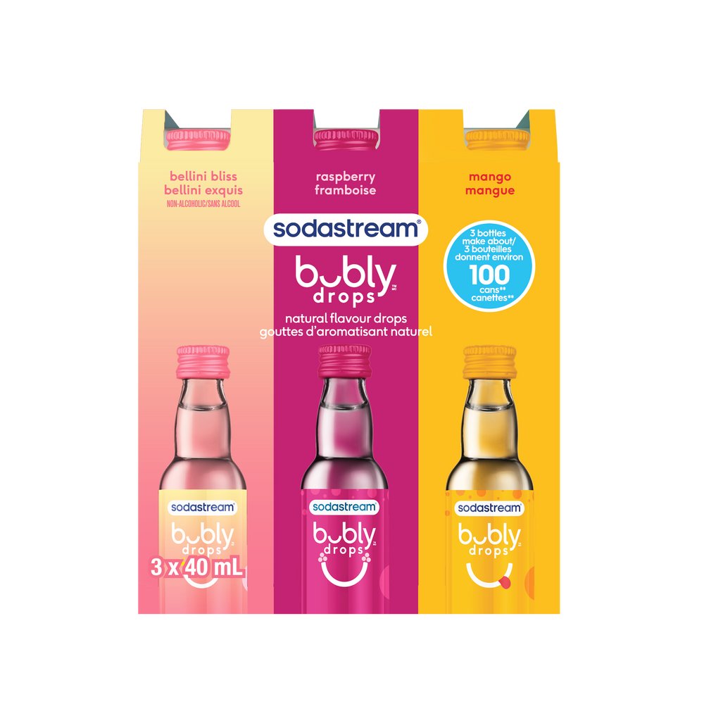Saveurs naturelles bubly™ framboise, mangue et délice bellini - paquet de 3 bouteilles de 40 ml