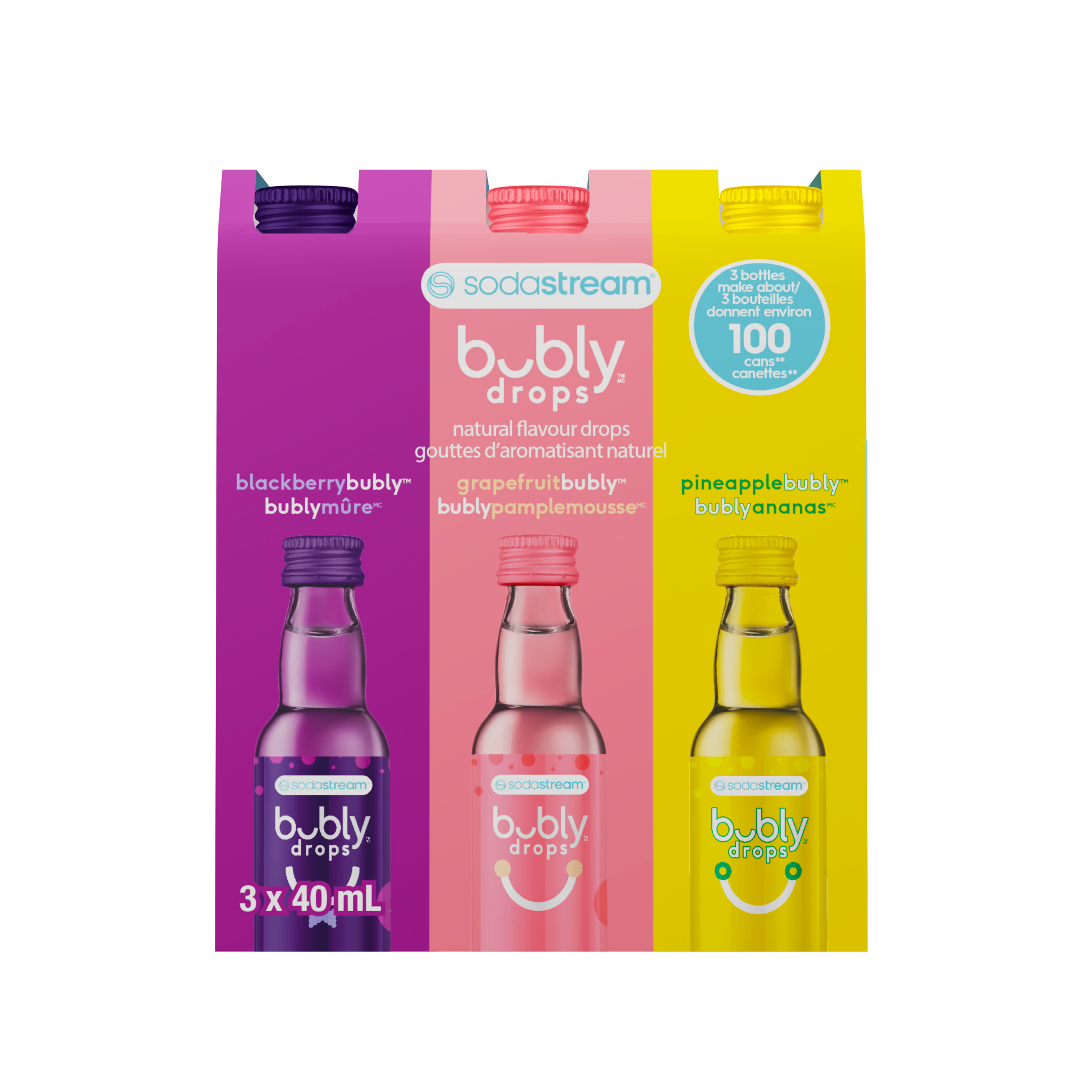 Saveurs naturelles bubly™ mûre, pamplemousse et ananas - paquet de 3 bouteilles de 40 ml sodastream