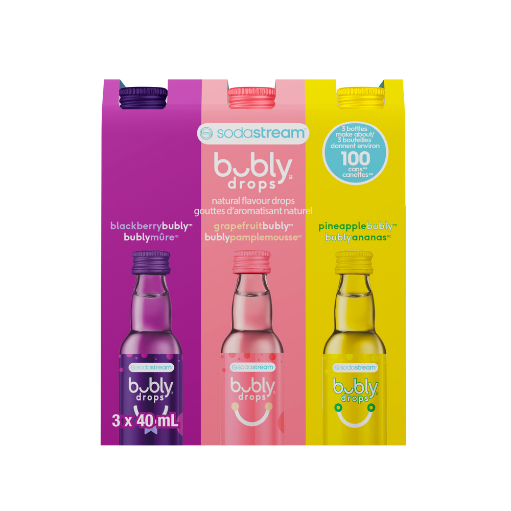 Saveurs naturelles bubly™ mûre, pamplemousse et ananas - paquet de 3 bouteilles de 40 ml